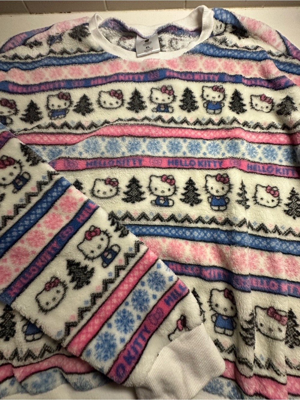 Hello Kitty White Pink Blue Fleece Pullover Sweatshirt for Kids